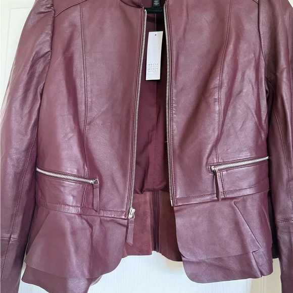 Elegant Women's Burgundy Leather Jacket - Picture 5 of 5